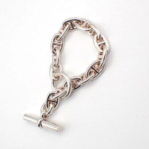 HERMES Logo Chaine D'ancre MM Chain Bracelet 14 Link Silver Ag925 385LC608